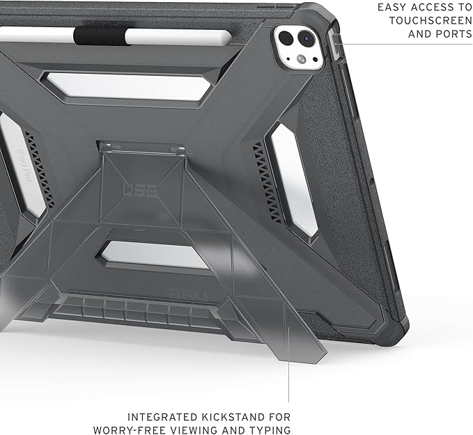 URBAN ARMOR GEAR UAG Designed for iPad Pro 13" 8th/7th Gen 2024-2025 Case A3360 A3361 A3362 - Rugged Transparent Protective Cover with Kickstand and Pencil Holder Scout Plus Ash