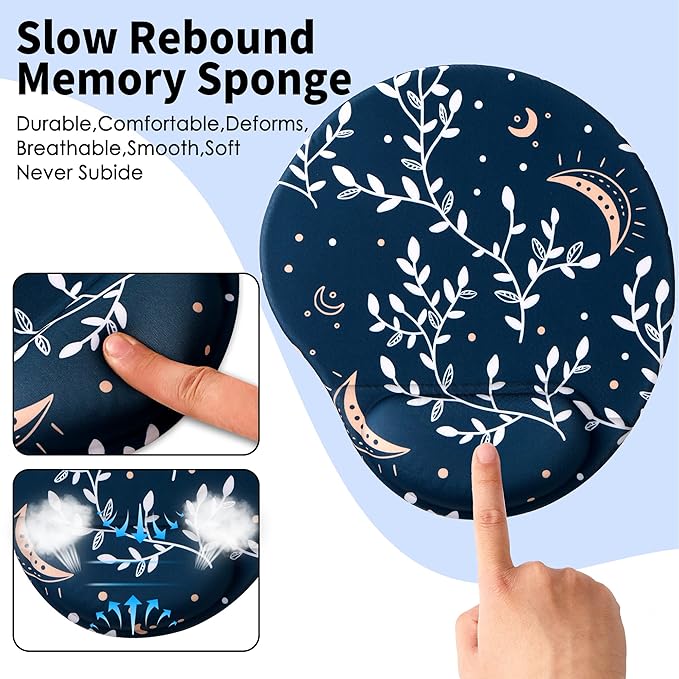 Ergonomic Mouse Pad with Wrist Support,Cute Mouse Pads with Wrist Rest,Comfortable Mouse Pad for Home Office Gaming Working Computers Laptop,Pain Relief with Non-Slip PU Base (White Leaf)
