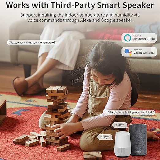 Tuya Smart Wireless Battery Powered Humidity and Temperature Sensor, Free Data Storage Export, Long-Lasting for Home/Basement/Baby Room, Alexa Compatible, Real-Time Alerts via App (2 Pack)