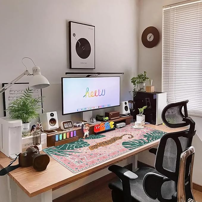 Baziabbo Cute Desk Mat,XXL Extended Large Mouse Pad,Gaming Mousepad with Stitched Edge,Non-Slip Rubber Base Keyboard Desk Pad for Home Office Study Game (A-Pink)