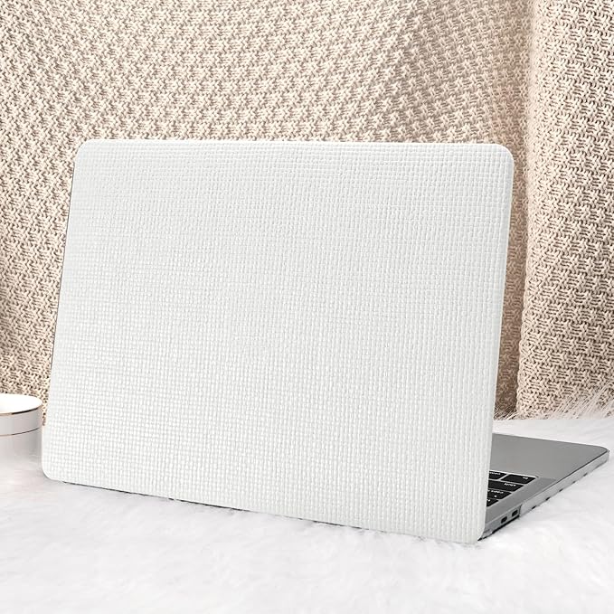 Seorsok Compatible with MacBook Pro 16inch Case 2026-2021 M5 M4 M3 M2 M1 A3429 A3428 A3403 A3186 A2780 A2485,Elegant Fabric Leather Plastic Hard Shell Case&Keyboard Cover,White Woven No Logo Cutout