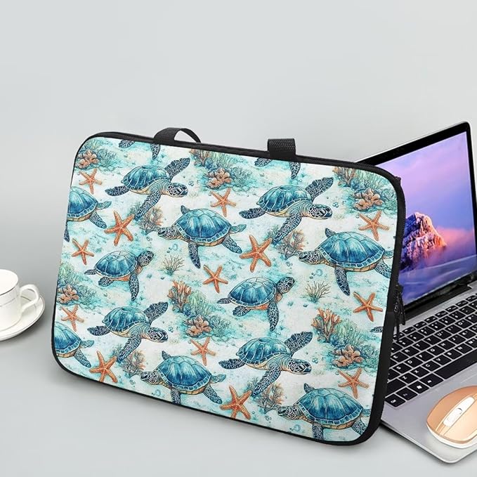 15 Inch Sea Turtle Starfish Laptop Sleeve, Lightweight Laptop Cover Computer Bag Tablet Carrying Case with Handle, Waterproof Tote Bags Notebook Case Handbag Briefcase for Men Women