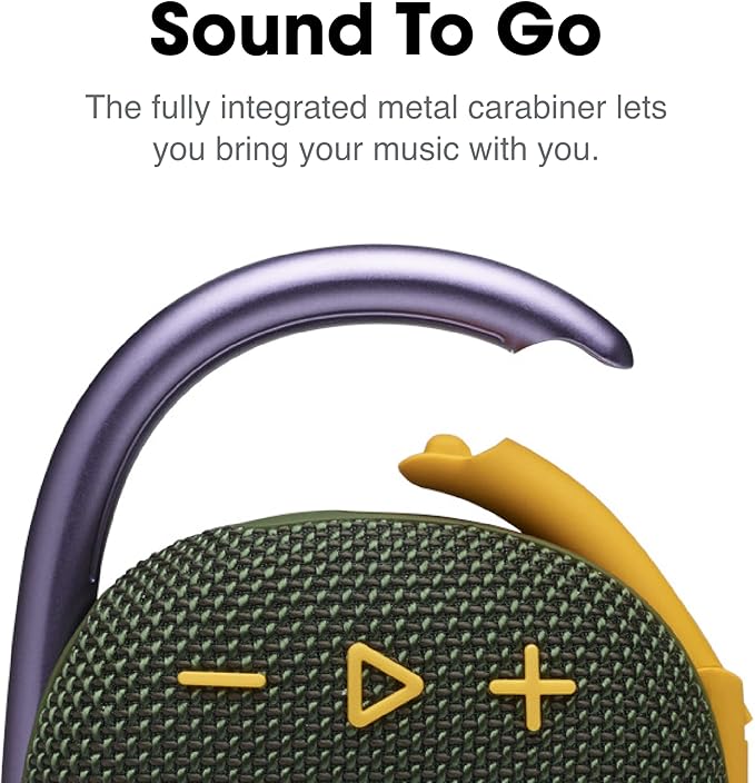 JBL Clip 4, Green - Portable Bluetooth 5.1 Speaker - Up to 10 Hours of Play - Waterproof & Dust Resistant - Includes Noise & Echo-Canceling Speakerphone