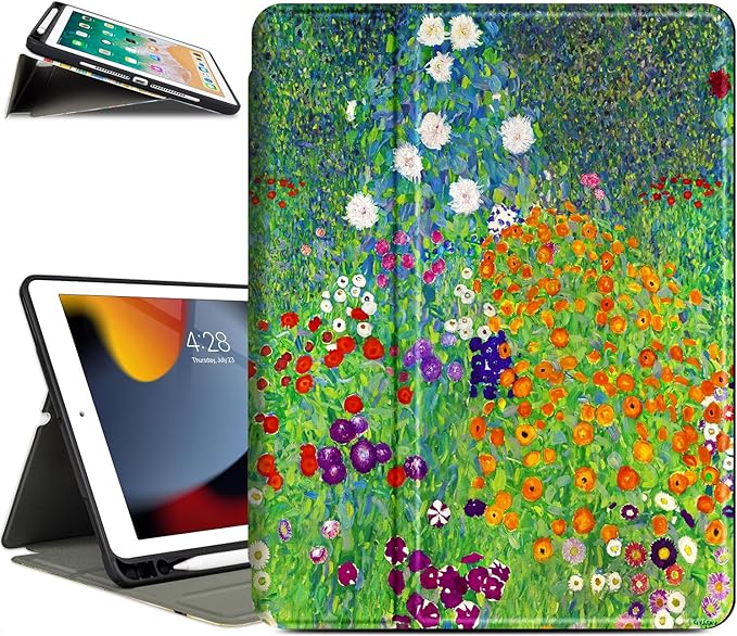 Vimorco for iPad 9th/8th/7th Generation Case 10.2 Inch, for iPad Air 3rd Generation Case 10.5-inch, for iPad Pro 10.5 Inch Cases Pencil Holder/4 Viewing Stands/Typing Stand/Slim, Flower Garden
