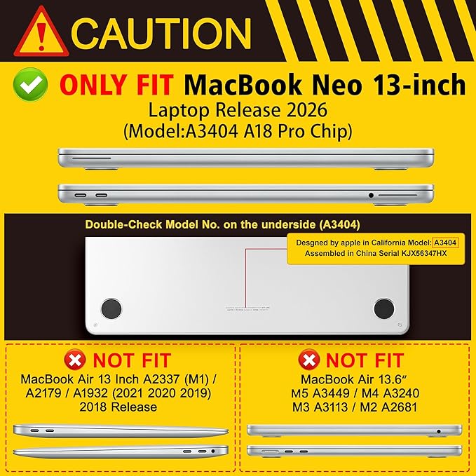 Case for 2026 MacBook Neo 13-inch Laptop with Liquid Retina Display, Release Model A3404, Sturdy Plastic Hard Shell Case + Keyboard Cover + Trackpad Film + Dust Plug, Leopard Bow