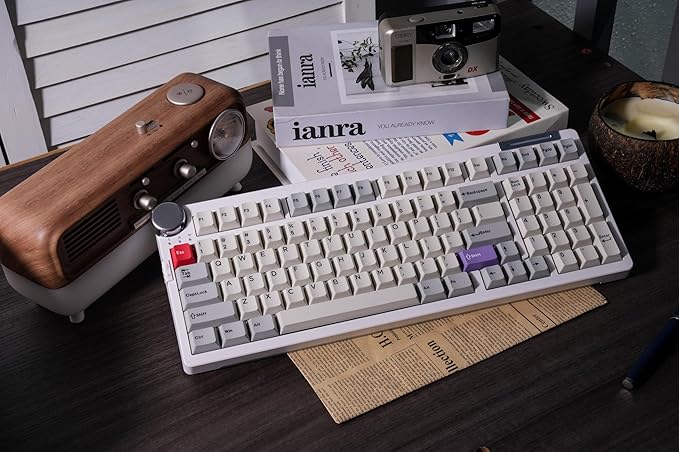 ZORNHER ZH980 Pro Wireless Mechanical Keyboard with Metal Knob,95% Thocky Gaming Keyboard with Number,Creamy Keyboard with Number Pad,Creamy Sounding Switches,QMK/VIA,Classic Vintage Retro White
