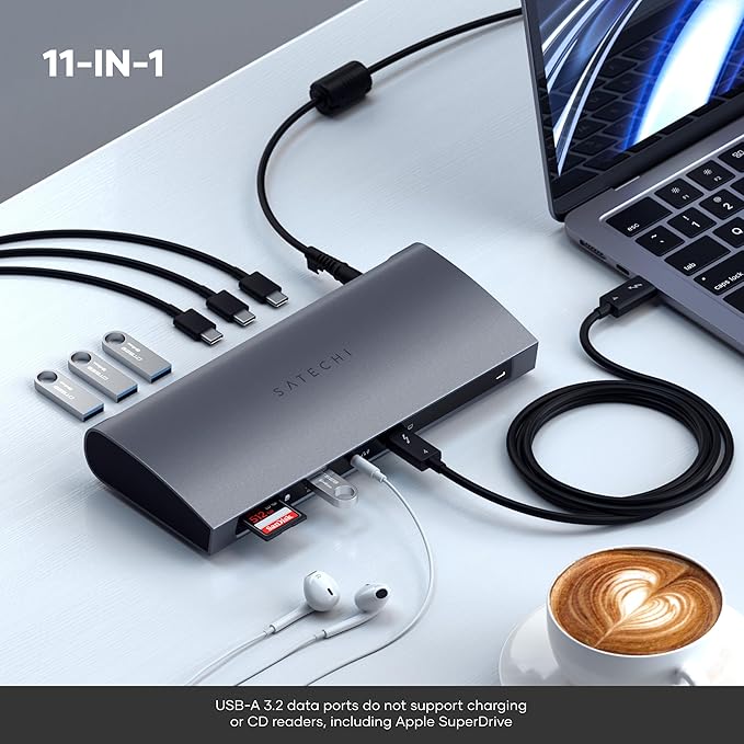 Satechi 11 in 1 Thunderbolt 4 USB C Docking Station, 100W Charging, Dual 4K/60Hz displays, 3 Thunderbolt Ports, 3 USB-A 3.2 Ports, USB-A 2.0 Port, SD Card Reader for MacBook Air/Pro, Mac/Windows