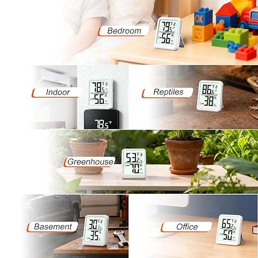 2-Pack Room Thermometer Indoor Hygrometer for Home, Temperature Humidity Meter, Humidity Gauge, Digital Room Temperature Monitor Sensor for Baby Nursery Car Plant - AAA Battery Included