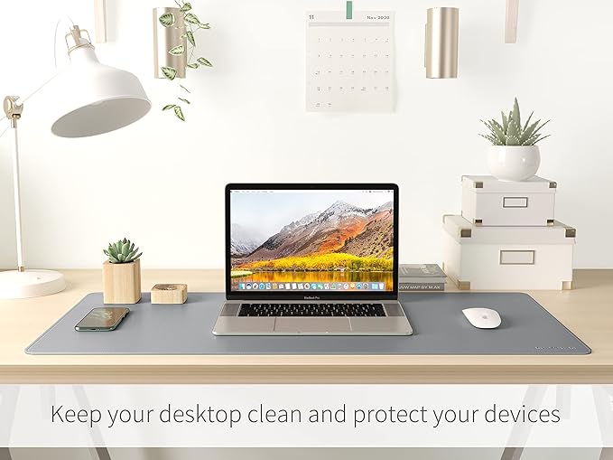 RENMTURE Dual-Sided Mouse Pad, Natural Cork & PU Leather Large Desk Pad for Office and Home Work, Desk Protector Non-Slip, Waterproof, Easy Clean (Gray, 36"x17")