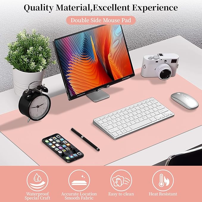 Bloss Pink Leather Desk Mat Protector,Office Desks Mats,Laptop Waterproof Desk Pads,Desks Protector Mats,Cute Computer Mouse Mats,Dual-Side Writing Pads for Office/Home.31.5"x 15.7"