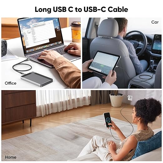 Long USB C Data Cable 15FT, 20Gbps USB 3.2 Gen 2x2 Cord 15 FT Type-C, USBC to C Fast Charging/Data/ Monitor Video Cable(100W, 20Gbps,4K@60Hz) for VR,iPhone 17-15 PM,Sam-sung,MacBook Pro,Camera-4.5M