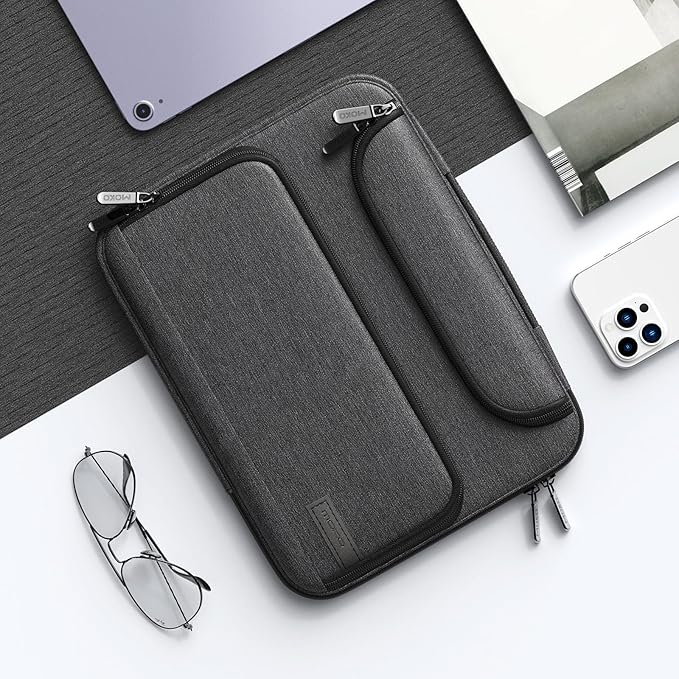 MoKo 13 Inch Laptop Sleeve Case Fits 13 Inch New iPad Pro M5 & Air M3 2025, iPad Pro 12.9 in, Galaxy Tab S8+/S9+ 12.4, Waterproof Polyester Bag with Double Pockets, Retractable Handle, Black & Gray