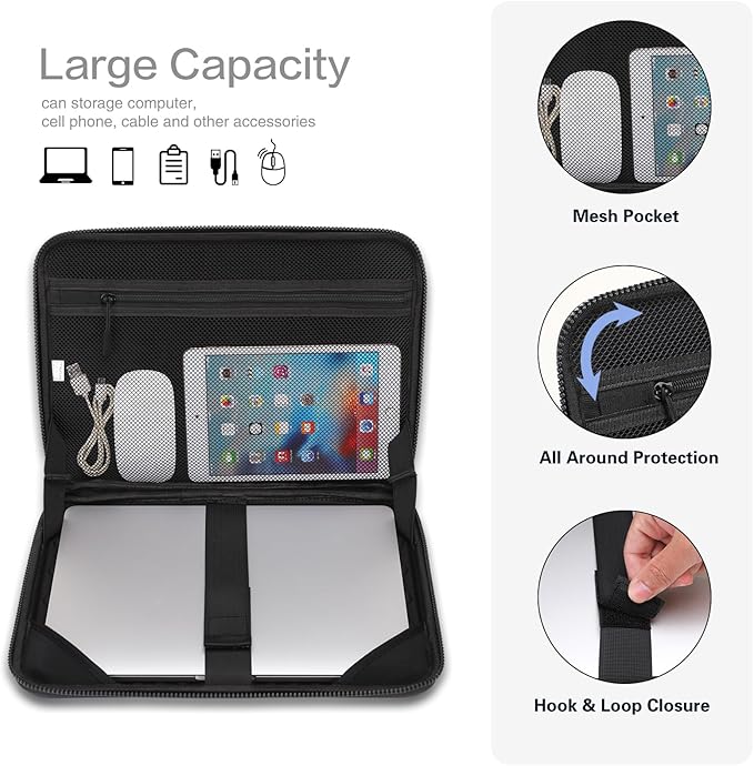 MOSISO 13-14 inch Laptop Hard Case, 13.3 inch Waterproof Shockproof Computer Bag Compatible with MacBook HP Dell, Mechanical Geometric EVA Carrying Sleeve Laptop Case Hard Shell with Handle, Black