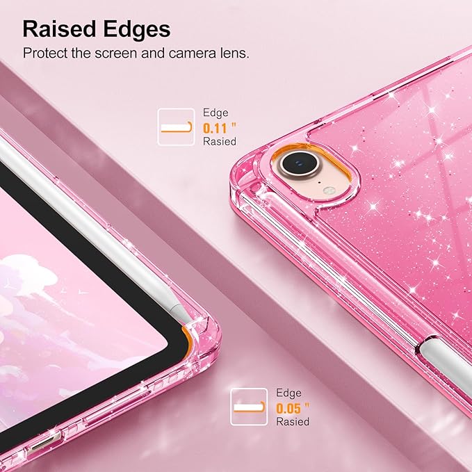 Fintie Slim Case for iPad Mini 7 (A17 Pro, 7th Generation) 2024 / iPad Mini 6 (6th Gen) 8.3 Inch - [Built-in Pencil Holder] Glittering Sparkly Shockproof Cover w/Shiny Clear Back Shell, Pink