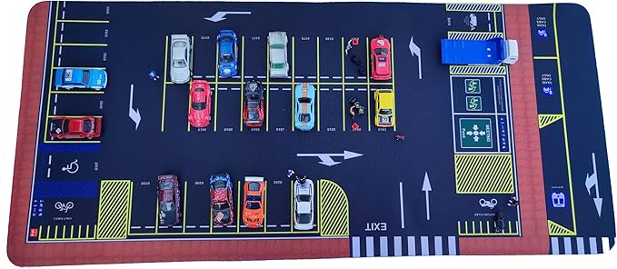 XXL 1/64 Scale Parking Lot Mouse Pad 90x40cm Non-Slip Rollable Desk Mat | Large Diorama Playmat for Hot Wheels, Matchbox, Mini GT, Tarmac, Inno64 and Diecast Car Collectors, Kids and Gamers