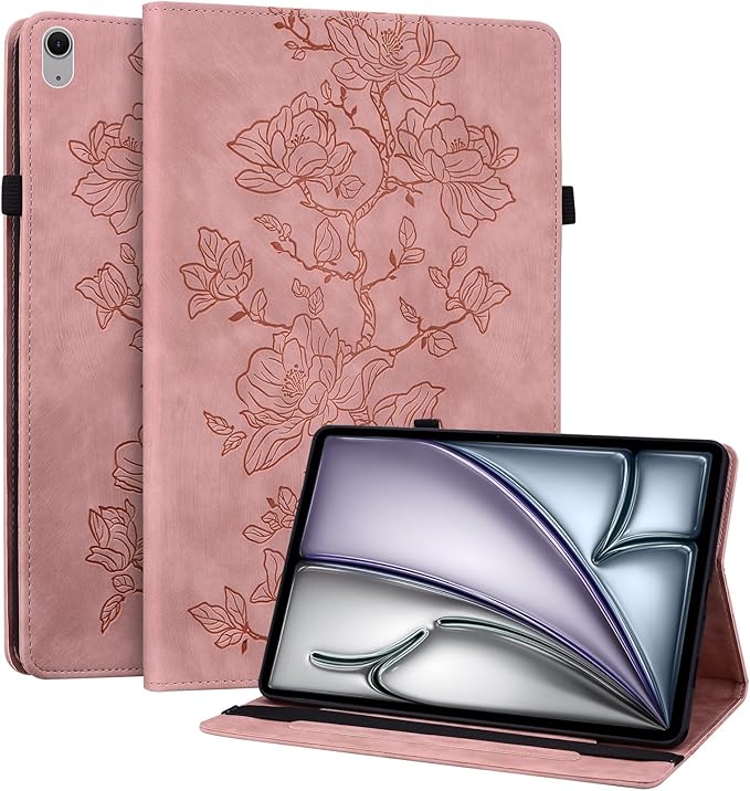Case for iPad Air 11 inch M4/M3/M2(2026/2025/2024), iPad Air 5th /4th Gen (2022/2020) 10.9 inch, Auto Wake/Sleep Slim PU Leather Folio Cover with Multi-Angle Stand and Pen Holder, Pink