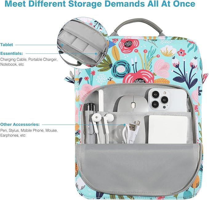 Dadanism 9-11 Inch Tablet Sleeve Bag Carrying Case with Shoulder Strap for iPad (A16) 11", iPad 10th Gen 10.9", iPad Air M4/Pro M5 11", iPad 9/8/7th 10.2", Galaxy Tab A11+ Plus 11",Grass+Flower