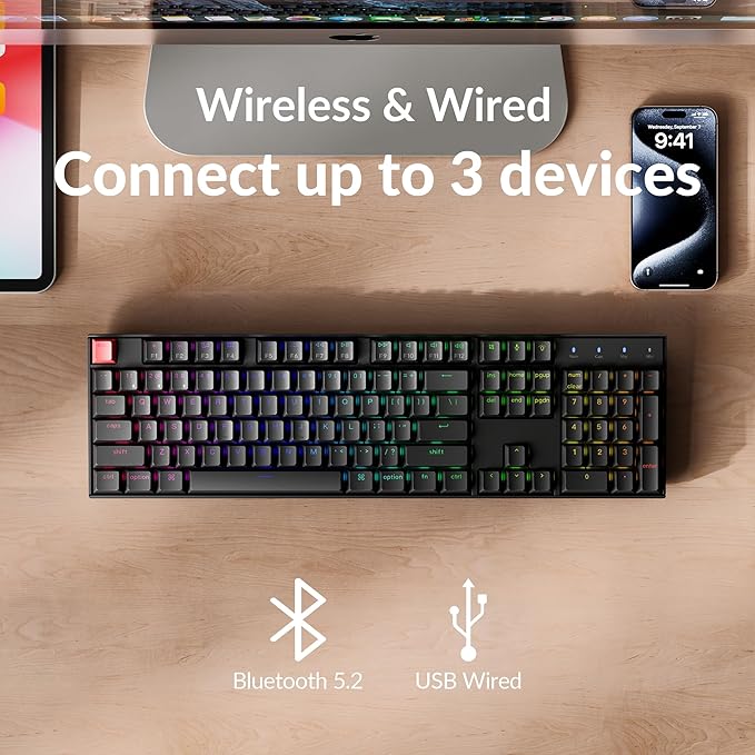 Keychron K10 Full-Size Layout QMK Wireless Mechanical Keyboard, Bluetooth/Wired Hot-Swappable Gaming Keyboard with Keychron Super Red Switch, RGB Backlight, PBT Keycaps for Mac/Windows-Version 2