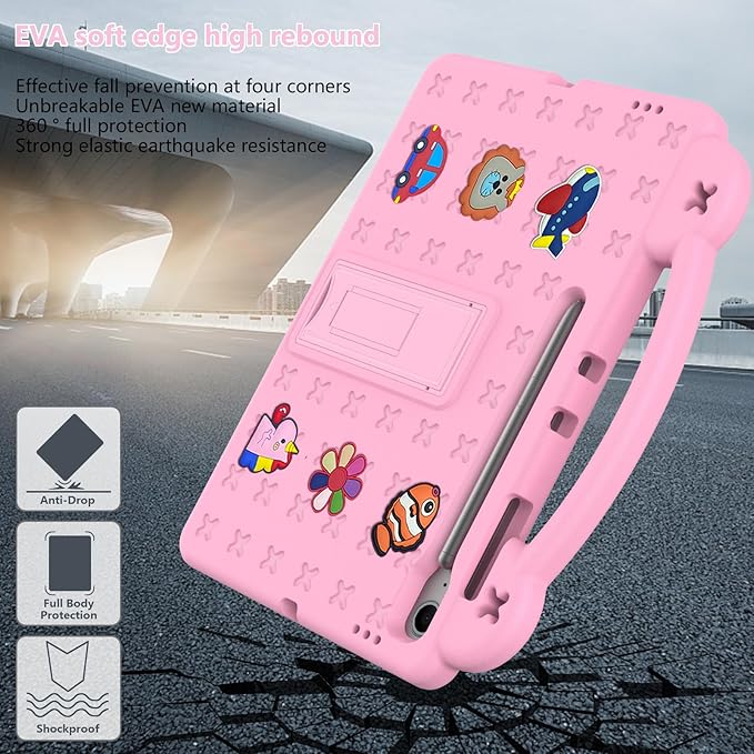 AKABEILA Compatible with Samsung Galaxy Tab A11+ 2025 Tablet Case, Kids Friendly Universal Lightweight Shockproof Protective Case with Shoulder Strap & Stand Handle Pink