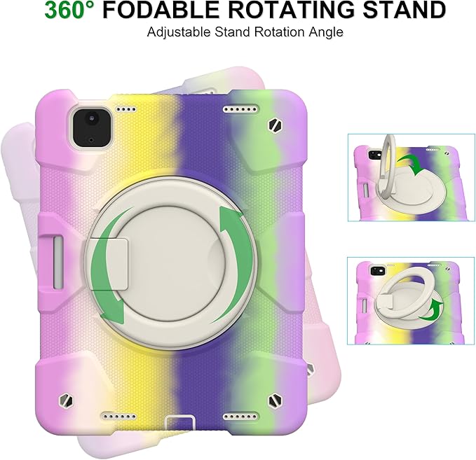 Andnary Case for iPad Air 11 inch Case M4/M3/M2 (2026/2025/2024), Heavy Duty Shockproof Cover with Screen Protector, 360° Rotating Stand, Pencil Holder, Shoulder Strap (Colorful Purple)