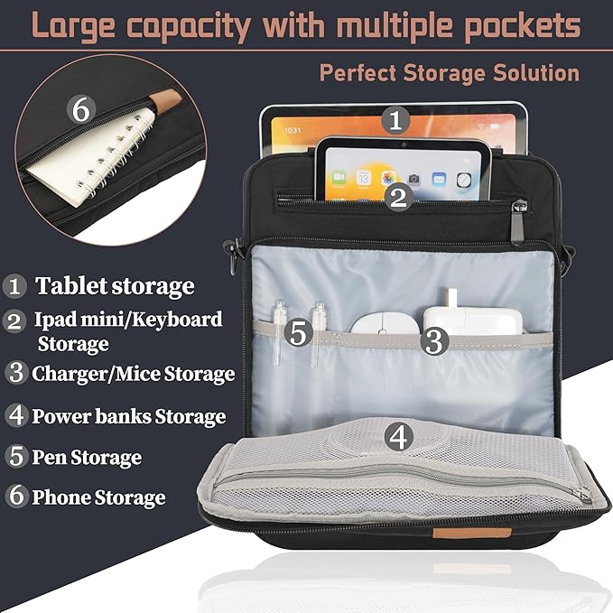 9-11 Inch Tablet Sleeve Bag, Padded Protective Travel Carrying Case for iPad A16 2025, iPad Air M4 11-inch 2026 M3 M2, iPad Pro M5/M4 11 inch, iPad 10/9/8/7th, Galaxy Tab A9+/S9/S8 11" | with shoulder Strap