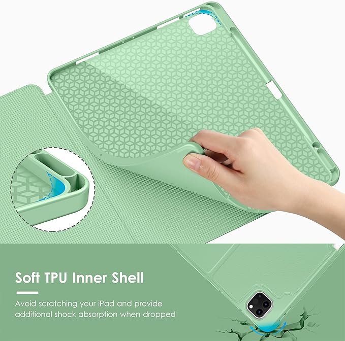 VIKESI Case for iPad Pro 12.9 6th / 5th / 4th / 3rd Generation Case 2022/2021/2020/2018,Multiple Angles Magnetic Stand Cover,Shockproof Soft Back,Pencil Holder,and Auto Sleep/Wake,Matcha