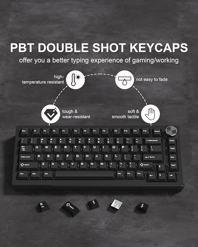 Womier Double Shot PBT Keycaps Set 138 Keys, Cherry Profile Custom Keycaps 60 65 75 100 Percent for 61/64/68/84/87/100/104/108 Retro Gaming Mechanical Keyboard, Black