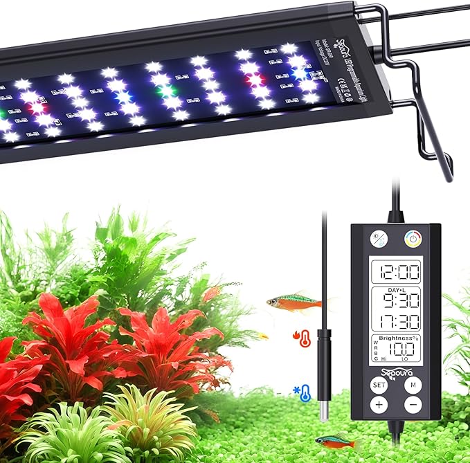 SEAOURA Aquarium LED Light with Thermometer, 48-54in Full Spectrum Lights for Fish Tank, 24/7 Programmable with Power Off Memory, WRGB Custom, 20 Level Dimmable Brightness for Freshwater Aquariums