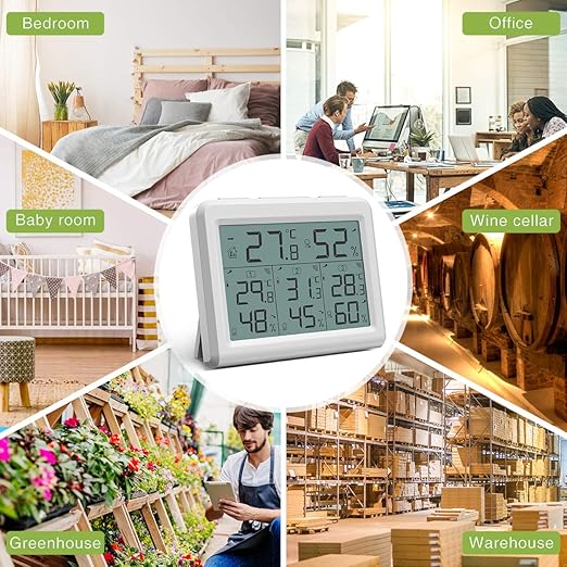 KeeKit Indoor Outdoor Thermometer, Digital Hygrometer Meter Gauge with 3 Wireless Sensors, Temperature Humidity Monitor with LCD Backlight, Min/Max Record for Home, Office, Restaurants, Bars, Café