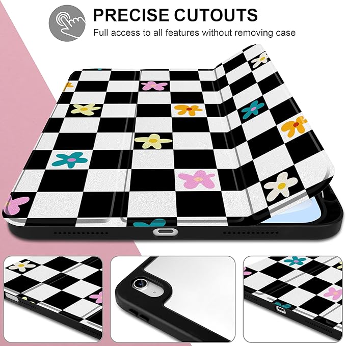 Case for iPad Air 11 inch M4 2026 M3 2025 M2 2024,iPad Air 5th (2022) / 4th (2020) 10.9 Inch Clear Back Shell Lightweight Shockproof TPU Edge Trifold Stand Auto Wake Sleep Cute Cover, Grid
