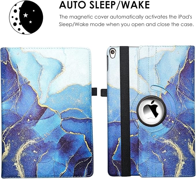 360 Rotating Stand Smart Case for iPad Air (3rd Gen) 10.5" & iPad Pro 10.5" - Auto Wake/Sleep Feature (Blue Marble)