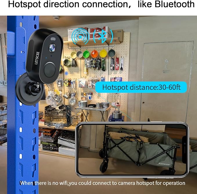 LETSCEE Cameras for Home Security Outdoor Indoor,Security Cameras Wireless Outdoor Battery Rechargeable WiFi,2K Night Vision, Motion Detection,No Month fee SD Card/Cloud Storage,Weather Proof