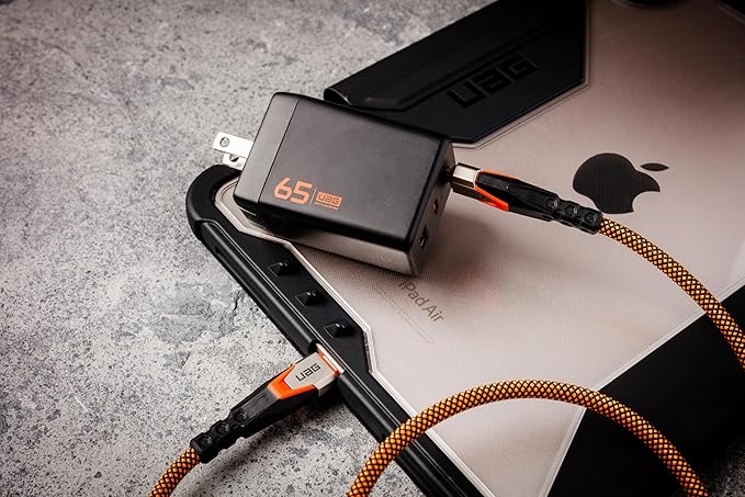 URBAN ARMOR GEAR UAG SRG 65W GaN 3-Port Wall Charger - USB USB-C Multiport Foldable Compact Travel PD 3.0 Quick Charging Power Adapter for Smartphone & Tablet, Black