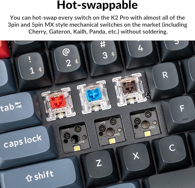 Keychron K2 Pro QMK/VIA Wireless Mechanical Keyboard, Custom Programmable Macro Wired Keyboard with Hot-Swappable K Pro Red Switch White LED Backlight PBT Keycaps for Mac Windows Linux