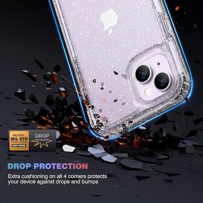 Diaclara Designed for iPhone 14 Case, Full Body Rugged Case with Built-in Touch Sensitive Anti-Scratch Screen Protector, with Camera Lens Protector for iPhone 14 6.1" (Clear Glitter)