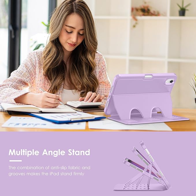 VIKESI Case for iPad mini 7 (A17 Pro) and iPad mini 6,Multiple Angles Magnetic Stand Cover,Shockproof Soft Back,Pencil Holder,and Auto Sleep/Wake,Lilac