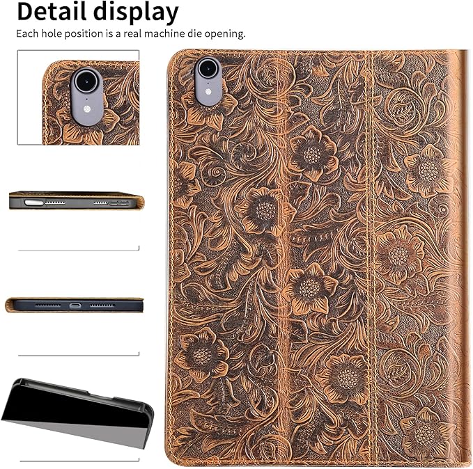 Gexmil Case for iPad mini 7 (A17 Pro) 2024, iPad mini 6 Generation, Genuine Leather 8.3 Inch Case 2021 Cover,Anti Fingerprint/Slip,Cowhide Folio Cover Auto Sleep/Wake with Adjustable Stand,Brown