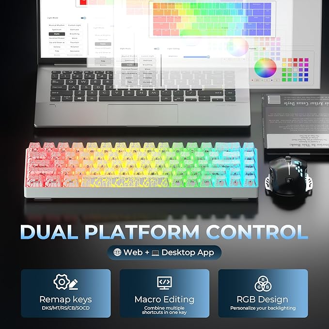 XVX HE68 60 Percent Gaming Keyboard,Hall Effect Magnetic Switches, CNC Aluminum Frame, Rapid Trigger Keyboard w Topographic IMD Keycaps, 8KHz Polling Rate, Adjustable Actuation,Hot-Swap-Ice Crack