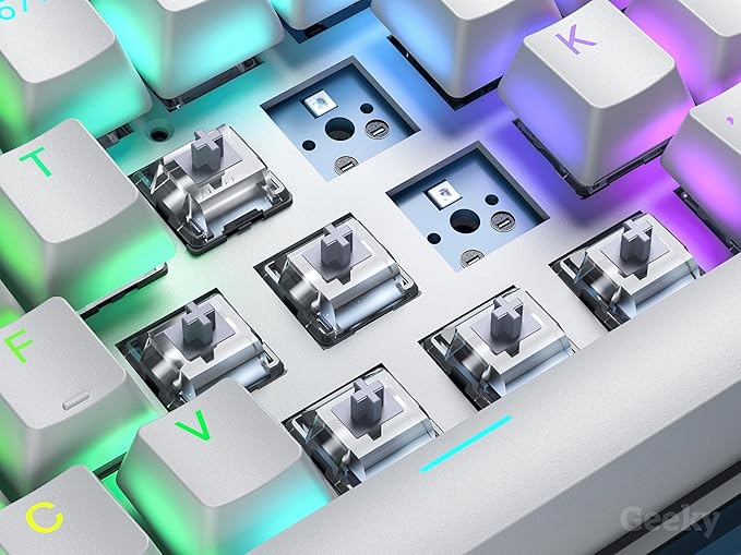 Geeky GK61 60% | Hot Swappable Mechanical Gaming Keyboard | 61 Keys Multi Color RGB LED Backlit for PC/Mac Gamer | ANSI US American Layout (Lavender, Mechanical Speed Silver)