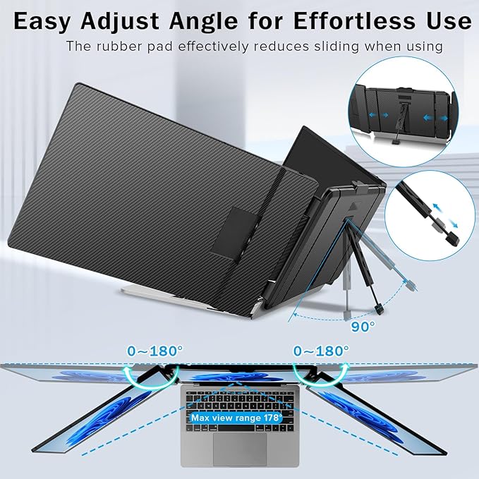 Laptop Screen Extender - 14 Inch 1080p FHD IPS Triple Portable Monitor for 13-17.3 Inch Laptops - Plug and Play Type-C/HDMI for Windows, Mac