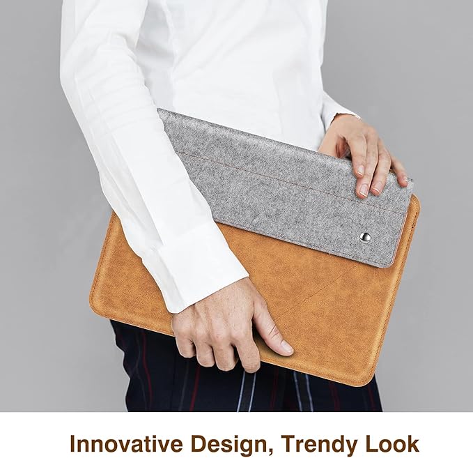 MoKo 9-11 Inch Felt Leather Tablet Sleeve Bag Carrying Case Fits New 11-inch iPad Air M2, New 11-inch iPad Pro M4 2024, iPad Air 5/4 10.9, iPad 9/8th Gen 10.2, iPad 10th Gen 10.9, Gray & Brown
