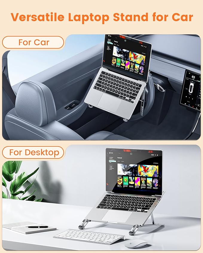 Steering Wheel Laptop Holder for Car SUV Pickup Truck Tesla Vehicle Workstation, Adjustable Foldable Portable iPad Tablet Laptop Stand for Desk, Tiktok Car Travel Essentials 2026 -Gray