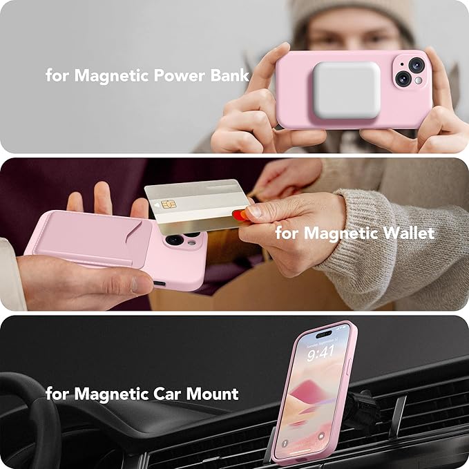 Magnetic for iPhone 14 Case, Compatible with MagSafe, [Full Camera Protection][Screen Protector] Silicone Shockproof Protective Phone Case for iPhone 14 6.1 inch, Chalk Pink
