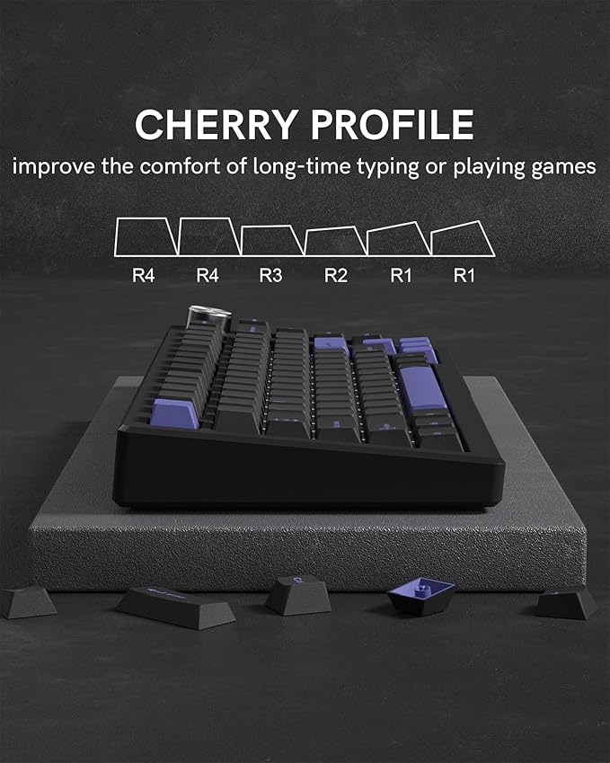 Womier Double Shot PBT Keycaps Set 138 Keys, Cherry Profile Custom Keycaps 60 65 75 100 Percent for 61/64/68/84/87/100/104/108 Retro Gaming Mechanical Keyboard, Black Purple