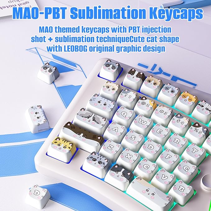 LEOBOG A75 Alice Keyboard, Tri-Mode Bluetooth/2.4G/USB-C Ergonomic Cute Creamy Keyboard with RGB Backlit Functional Knob Joystick, 75% Layout Hot-Swap Gasket Custom Keyboards for Win Mac PC Gamer-Blue