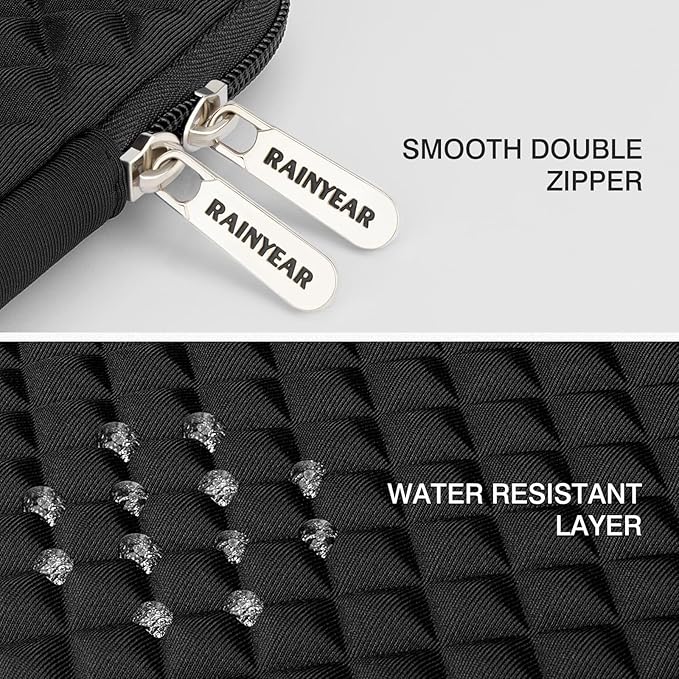 RAINYEAR 11 Inch Laptop Sleeve Diamond Foam Shock Resistant Neoprene Case Fluffy Lining Carrying Bag Compatible with 11.6'' MacBook Air Surface MacBook Neo A18 for 11" Computer Notebook (Black)