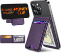 For Magsafe Wallet with Money Clip, Strongest Magnetic Wallet for iPhone 17/16/15/14/13/12 Series, Adjustable Stand, ID Window, 5 Card Holder, RFID Blocking, Not for 13/12 Mini, Elegant Purple