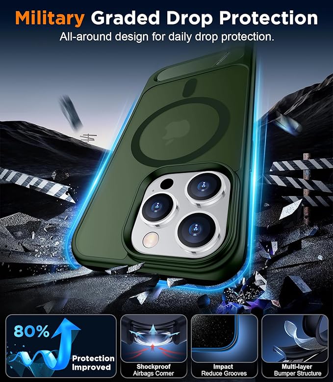 Magnetic Compatible with iPhone 13 Pro Max Case, [Built-in Invisible Kickstand][Compatible with MagSafe][Military Grade Shockproof] Slim Translucent Matte Phone Case for iPhone 13 Pro Max 6.7"