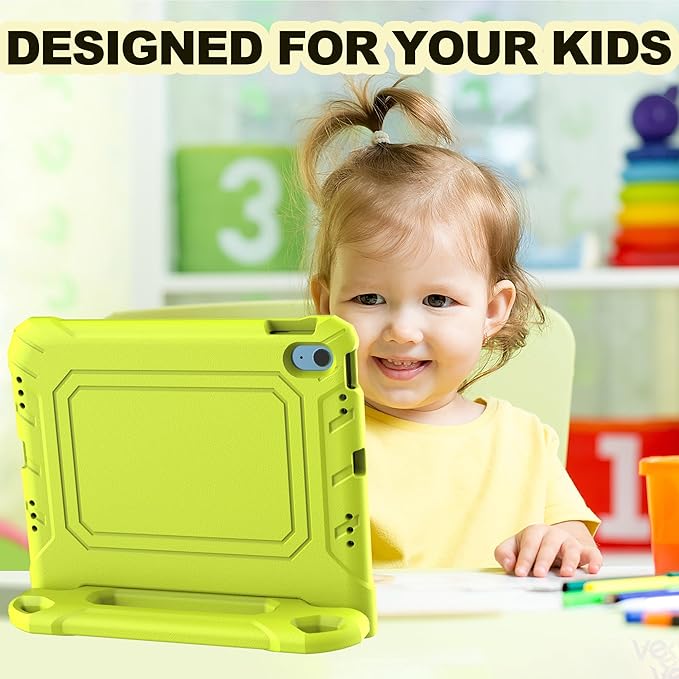 YIHE Kids Case for iPad (A16) 11th Generation 11 Inch 2025 & iPad 10th Generation 10.9 inch 2022, with Built-in Screen Protector and Handle Stand, Full Body Shockproof Protective Cover, LightYellow