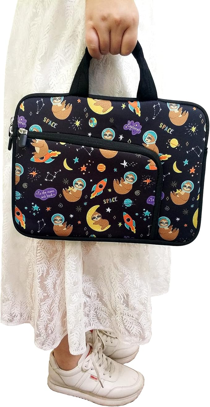 11 11.6 12 12.1 12.5 inches Laptop Sleeve Chromebook Case Ultrabook Case Notebook Sleeve PC Messenger Bag Tablet Case Neoprene Handle Sleeve for Women Men, Two Pockets(Space Sloth)